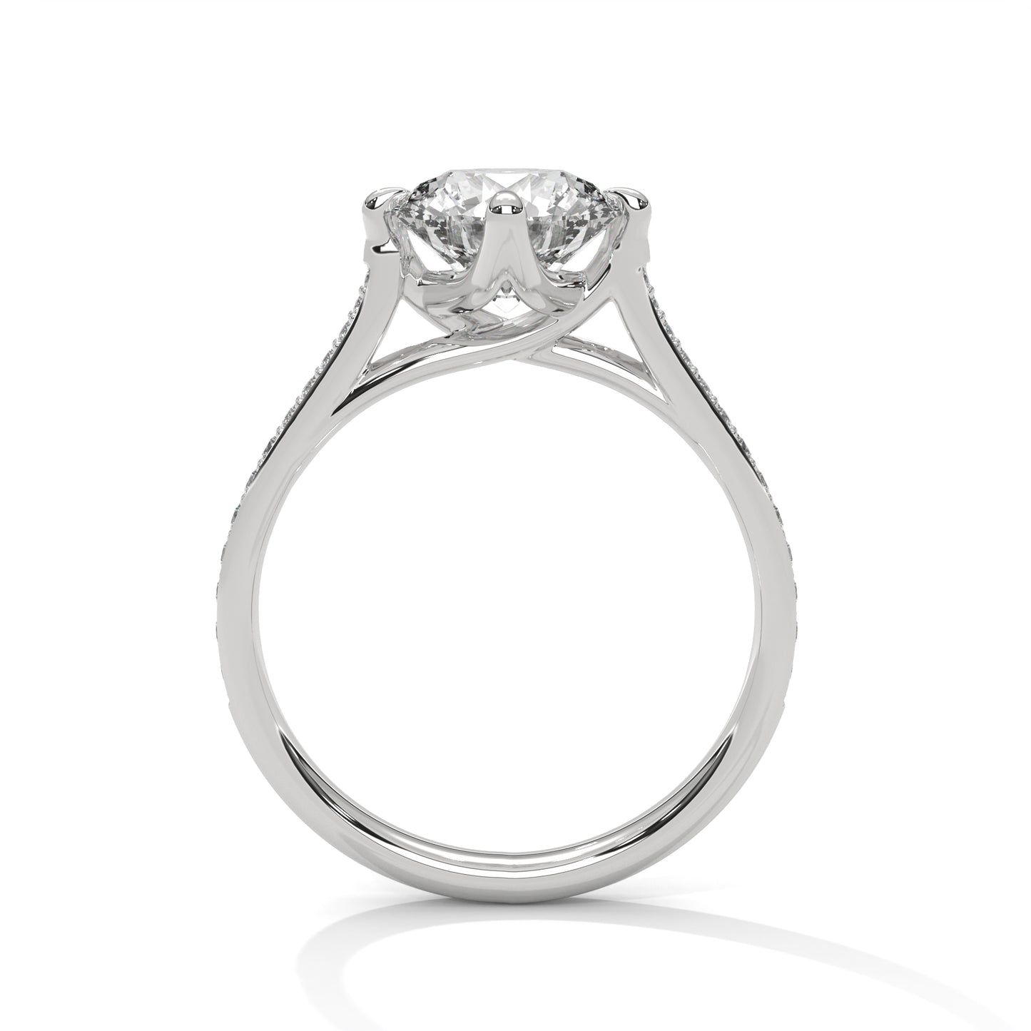 Round Solitaire Engagement Ring with Milgrain Pavé Band DM-029