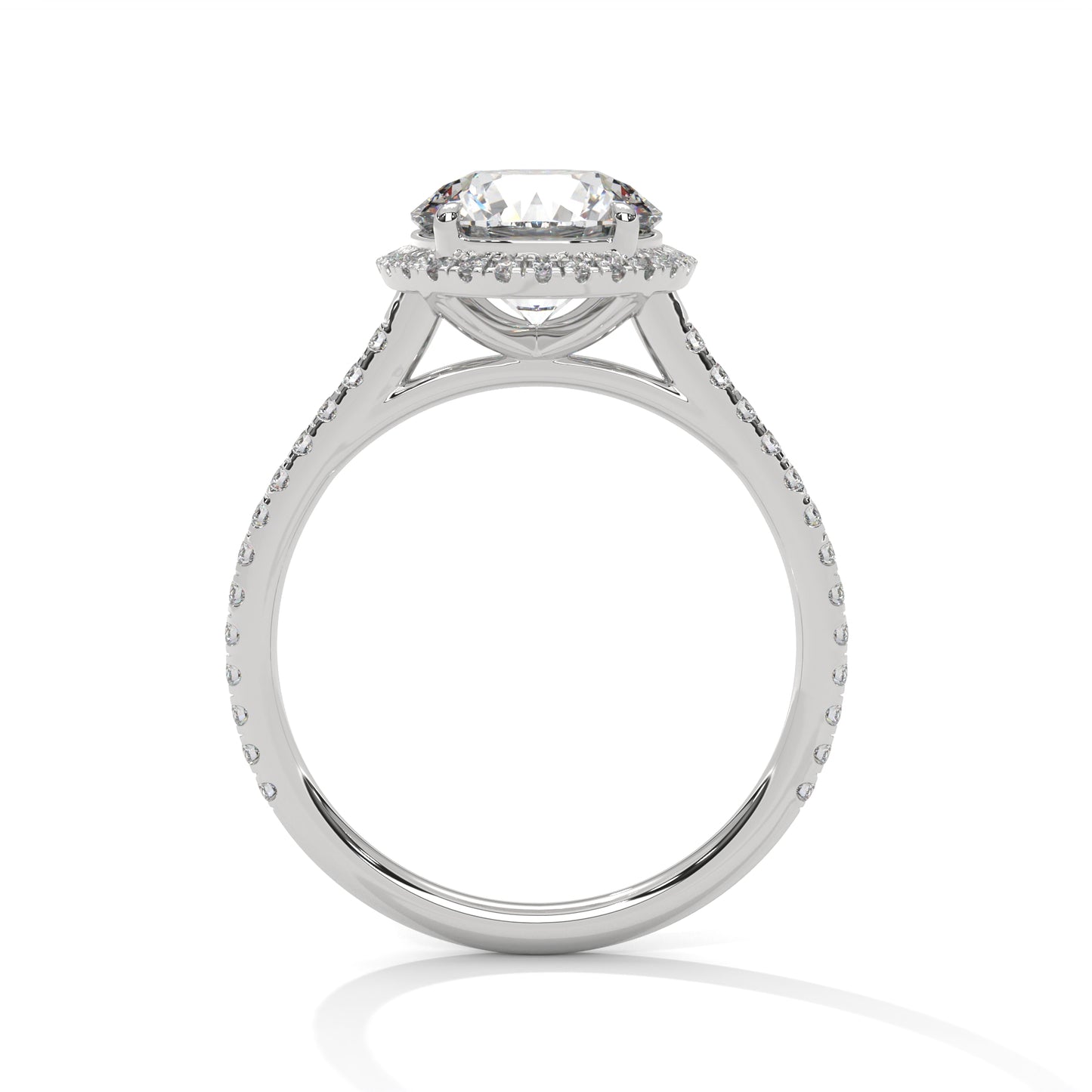 Round Halo Engagement Ring with Pavé Band DM-014