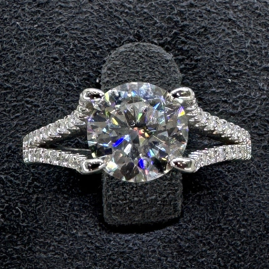 Sterling silver moissanite ring AZ037-J brilliant sparkle elegant design front view

