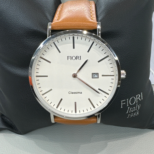 Montre Fiori en acier inoxydable avec bracelet en cuir véritable #3676 Watch