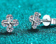 Moissanite Cross Stud Earrings - Gold Plated 925 Sterling Silver (AZ1036-E)