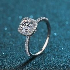 Cushion Halo Moissanite Ring - 925 Sterling Silver (AZ117-J)