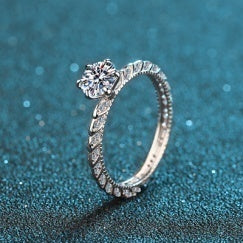 Moissanite Solitaire Ring with Accents - 925 Sterling Silver (AZ132-J)