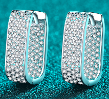 Rectangular Pave Moissanite Hoop Earrings - 925 Sterling Silver (AZ1353-E)