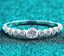 Moissanite Halo Band Ring - 925 Sterling Silver (AZ1443-J)