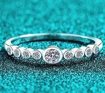 Moissanite Halo Band Ring - 925 Sterling Silver (AZ1443-J)