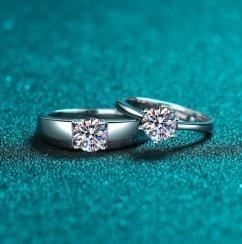 Moissanite Couple Ring Set - 925 Sterling Silver (AZ145-J)
