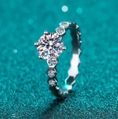 Moissanite Cluster Ring 0.5ct - 925 Sterling Silver (AZ154-J)