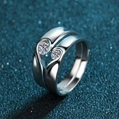 Moissanite Half-Eternity Ring detail - 925 Sterling Silver (AZ159-J)