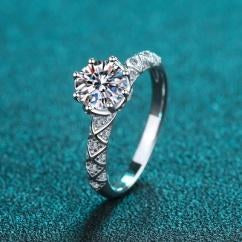 Halo Moissanite Ring with Pavé Band - 925 Sterling Silver (AZ199-J)
