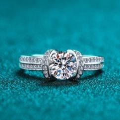 Moissanite Solitaire Ring with Side Stones - 925 Sterling Silver (AZ222-J)