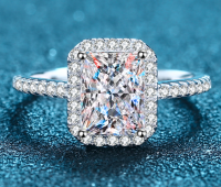 Radiant Halo Moissanite Ring - 925 Sterling Silver (AZ265-J)