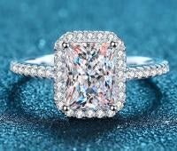 Radiant Halo Moissanite Ring - 925 Sterling Silver (AZ265-J)