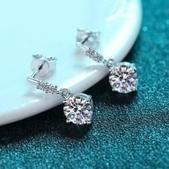 Moissanite Dangle Stud Earrings - 925 Sterling Silver (AZ300-E)