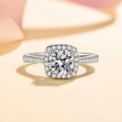 Cushion Halo Moissanite Ring - 925 Sterling Silver (AZ304-J)