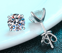 Moissanite Screw-Back Stud Earrings - 925 Sterling Silver (AZ467-E)