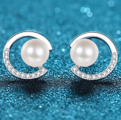 Pearl Moon Earrings with Moissanite - 925 Sterling Silver (AZ497-E)