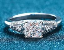 Three-Stone Moissanite Ring - 925 Sterling Silver (AZ539-J)