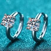 Moissanite Huggie Earrings - 925 Sterling Silver (AZ553-E)