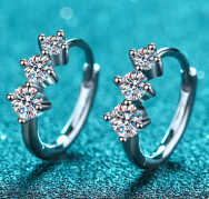 Moissanite Cluster Stud Earrings - 925 Sterling Silver (AZ562-E)