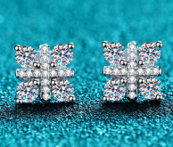 Moissanite Square Cluster Stud Earrings - 925 Sterling Silver (AZ567-E)