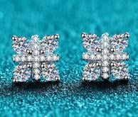 Moissanite Square Cluster Stud Earrings - 925 Sterling Silver (AZ567-E)