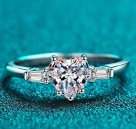 Heart Moissanite Ring with Side Stones - 925 Sterling Silver (AZ585-J)