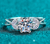 Three-Stone Moissanite Ring - 925 Sterling Silver (AZ586-J)