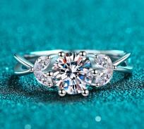 Three-Stone Moissanite Ring - 925 Sterling Silver (AZ586-J)