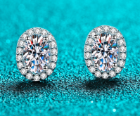 Oval Halo Moissanite Stud Earrings - 925 Sterling Silver (AZ592-E)