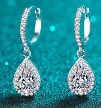 Teardrop Halo Moissanite Drop Earrings - 925 Sterling Silver (AZ654-E)