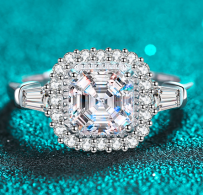 Halo Moissanite Ring - 925 Sterling Silver (AZ658-J)