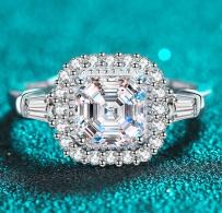 Halo Moissanite Ring - 925 Sterling Silver (AZ658-J)
