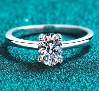 Oval Moissanite Solitaire Ring - 925 Sterling Silver (AZ695-J)