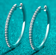 Inside-Out Moissanite Hoop Earrings - 925 Sterling Silver (AZ758-E)