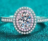 Oval Double Halo Moissanite Ring - 925 Sterling Silver (AZ806-J)
