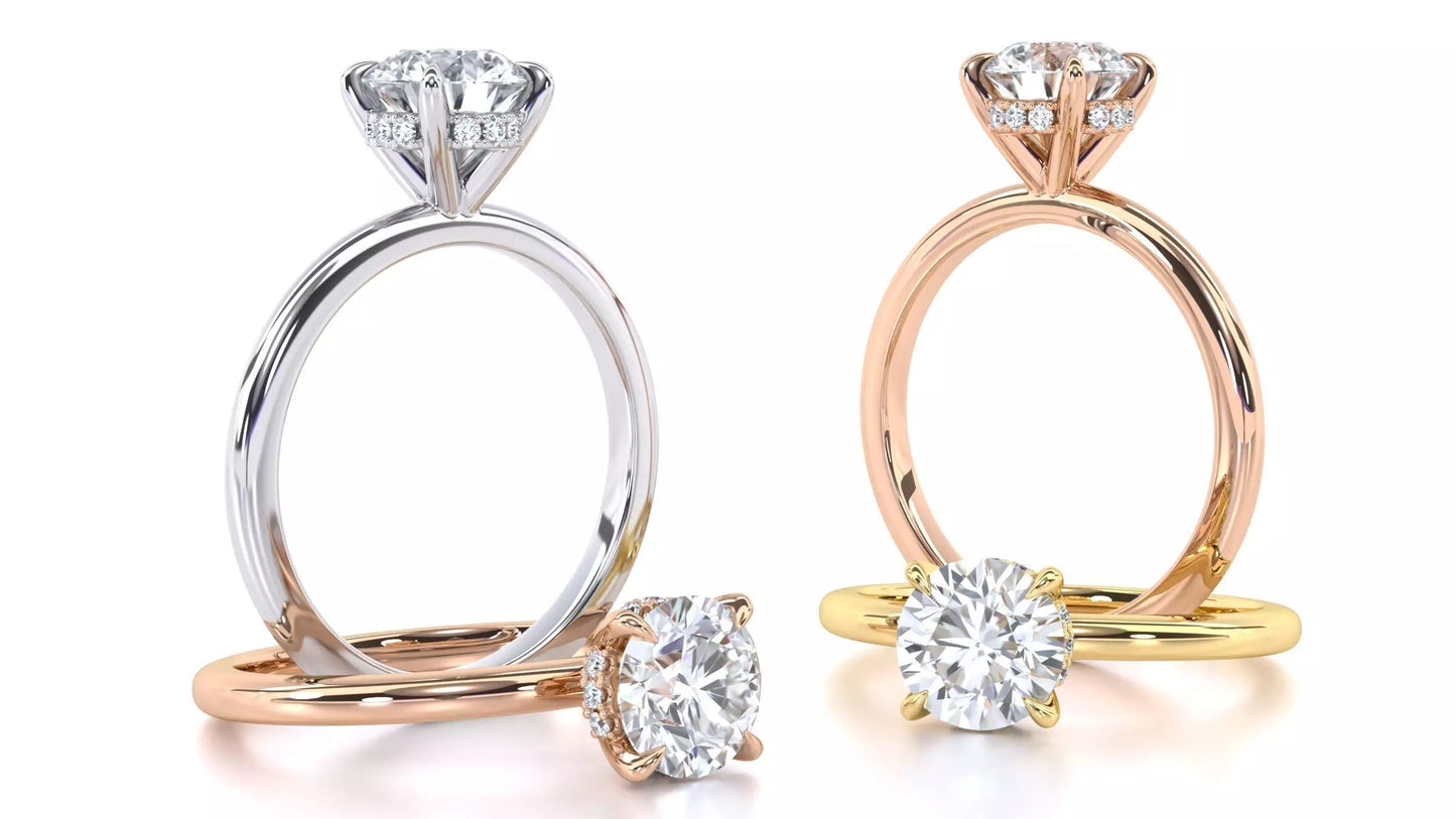 Round Solitaire Engagement Ring with Hidden Halo DM-002