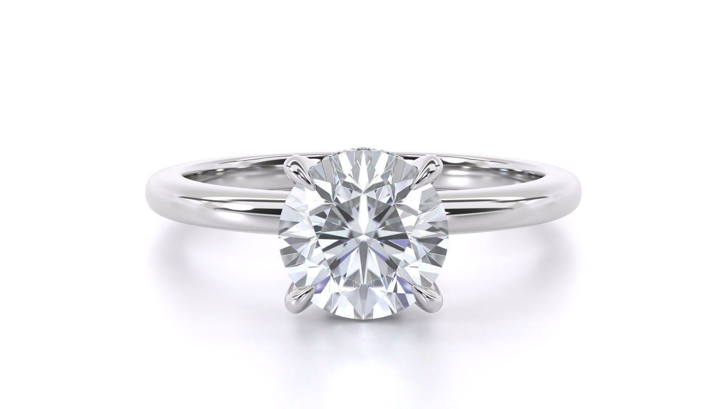 Round Solitaire Engagement Ring with Hidden Halo DM-002