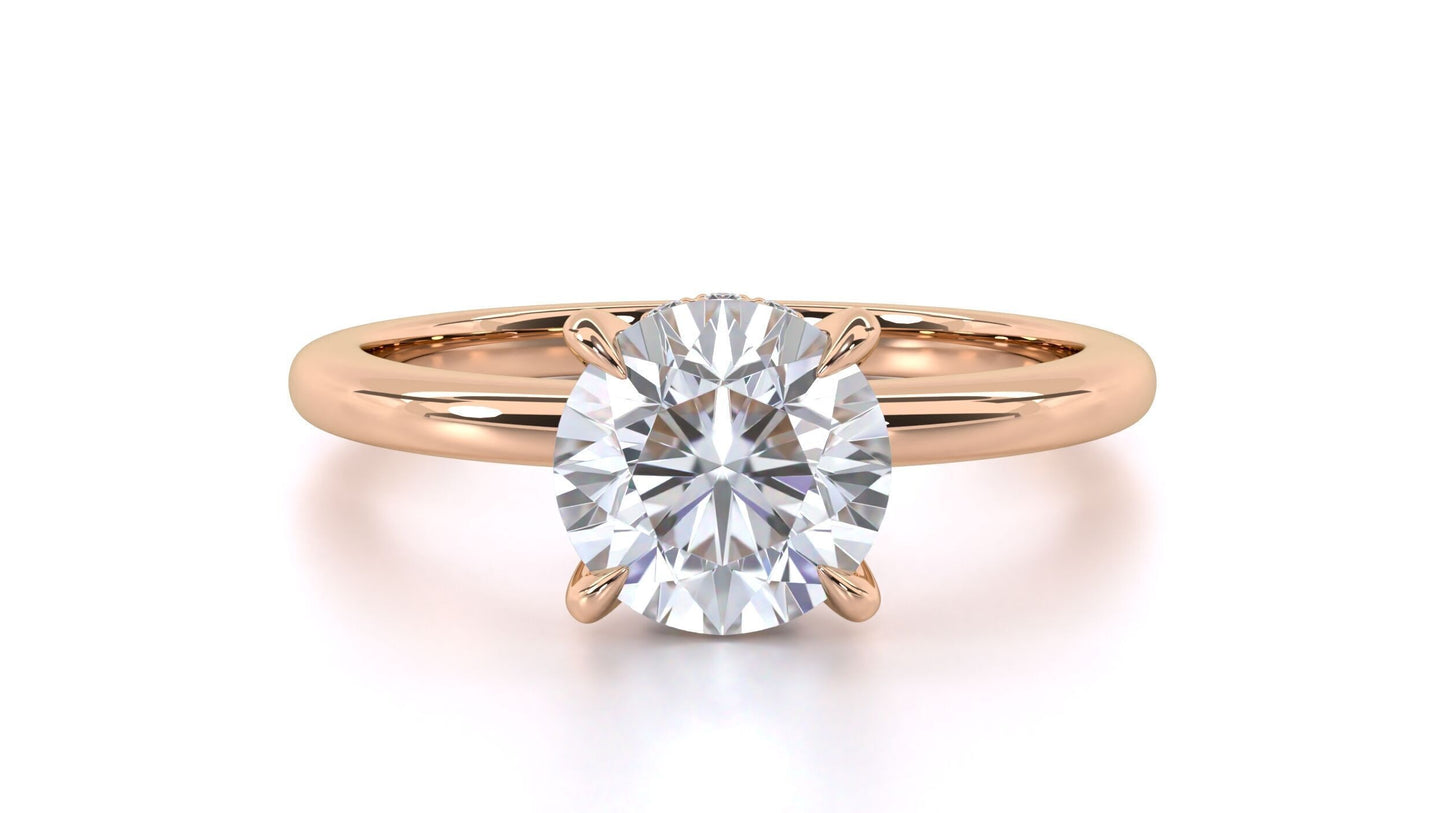 Round Solitaire Engagement Ring with Hidden Halo DM-002