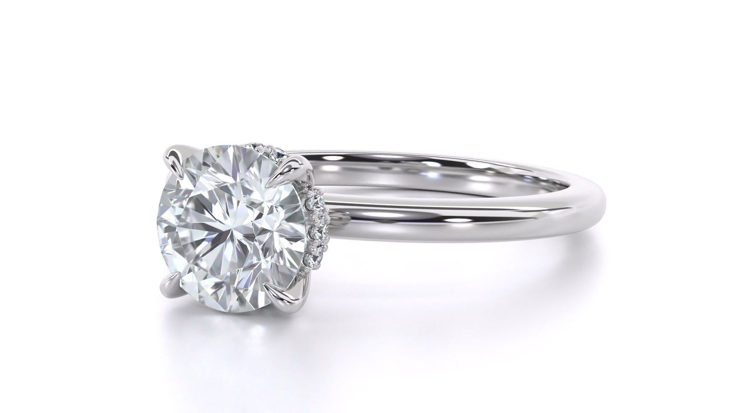 Round Solitaire Engagement Ring with Hidden Halo DM-002