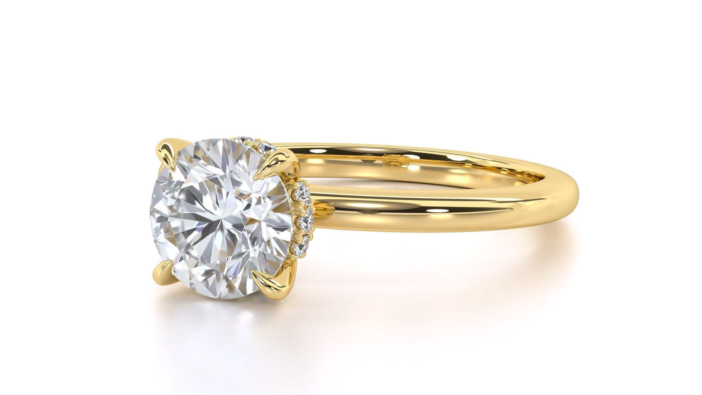 Round Solitaire Engagement Ring with Hidden Halo DM-002
