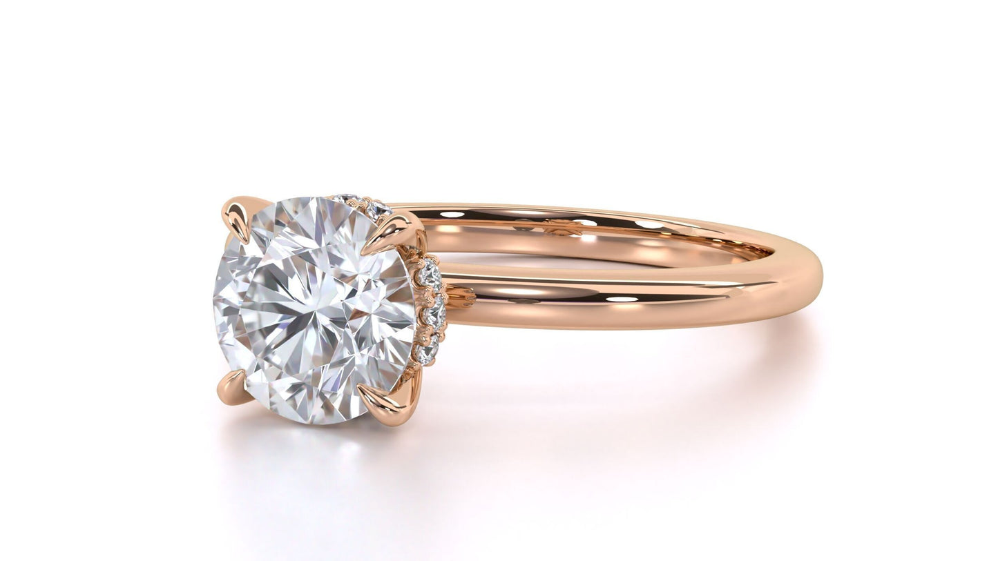 Round Solitaire Engagement Ring with Hidden Halo DM-002