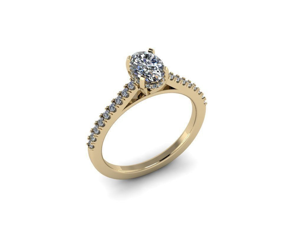 Oval Engagement Ring with Hidden Halo and Pavé Band DM-003