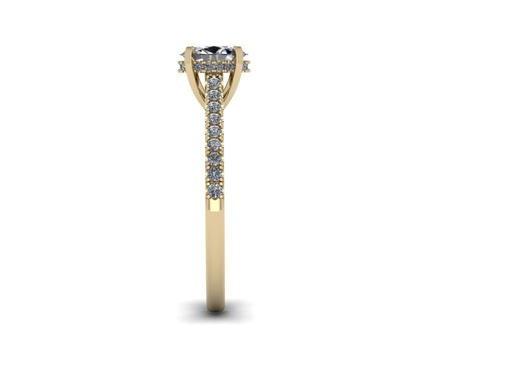 Oval Engagement Ring with Hidden Halo and Pavé Band DM-003
