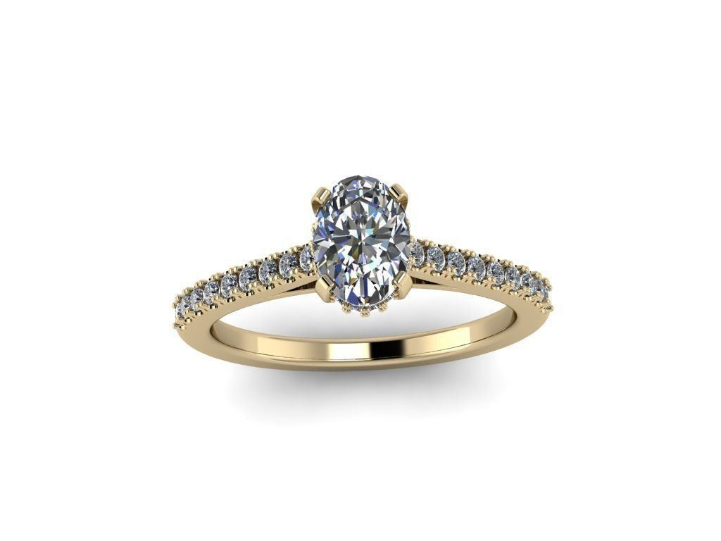 Oval Engagement Ring with Hidden Halo and Pavé Band DM-003