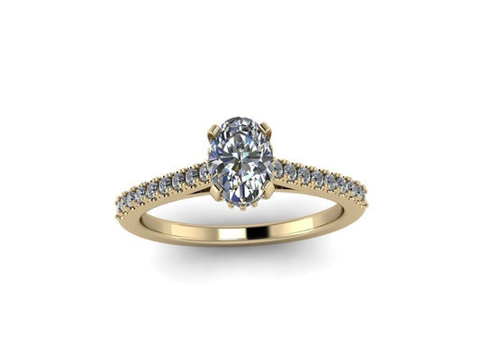 Oval Engagement Ring with Hidden Halo and Pavé Band DM-003