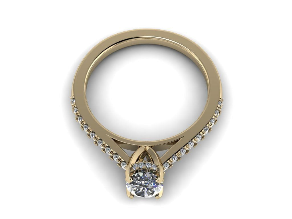 Oval Engagement Ring with Hidden Halo and Pavé Band DM-003