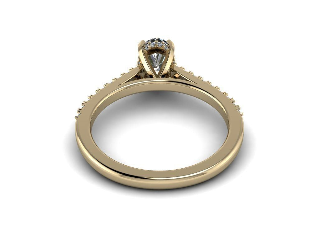 Oval Engagement Ring with Hidden Halo and Pavé Band DM-003