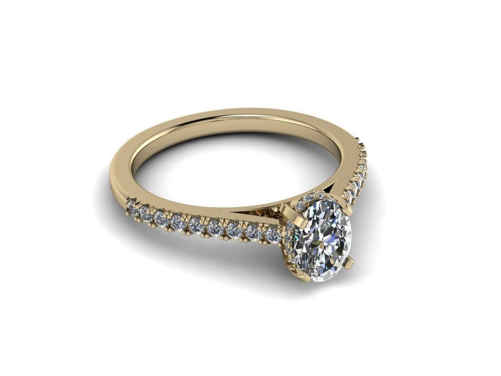 Oval Engagement Ring with Hidden Halo and Pavé Band DM-003