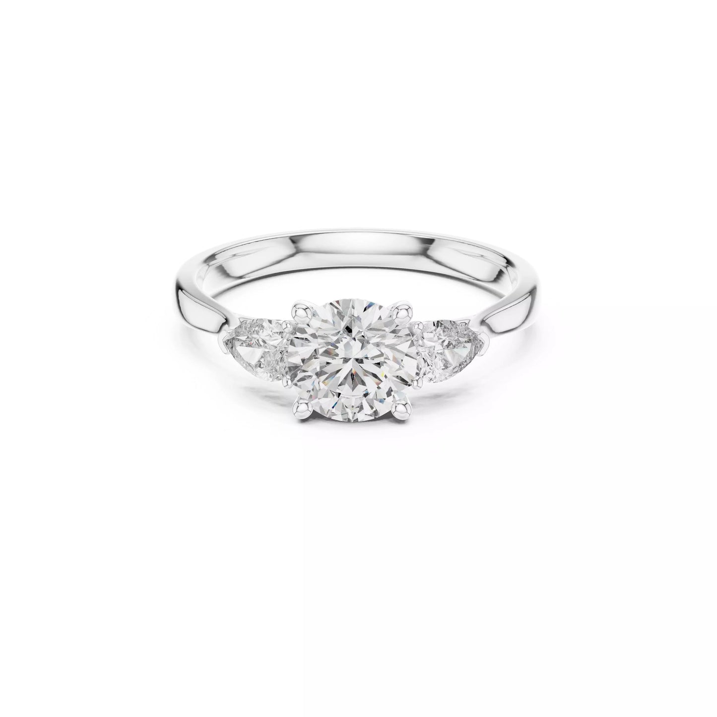 Round Three-Stone Engagement Ring with Pear Sides